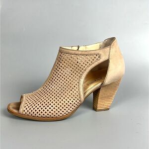 PAUL GREEN Tianna Suede Beige Open Toe Chunky Heeled Ankle Sandal Bootie US 7,5